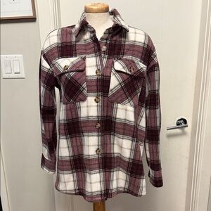 Fluffy Plaid Button-Up top